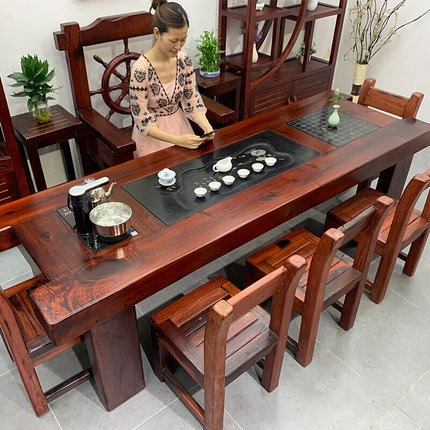 老船木茶桌椅组合实木茶台新中式家具办公室家用功夫泡茶套装一体