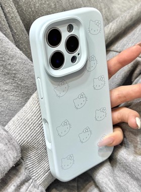 新天蓝色线条kitty猫液态硅胶适用于iphone17promax苹果16手机壳15新款14pro女13少女心17Air全包创意防摔套