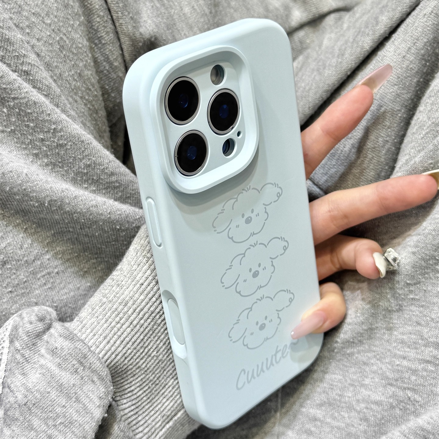新天蓝色线条狗狗磨砂液态硅胶适用于iphone17promax苹果16手机壳15新款14pro女13pro少女心12全包创意防摔套