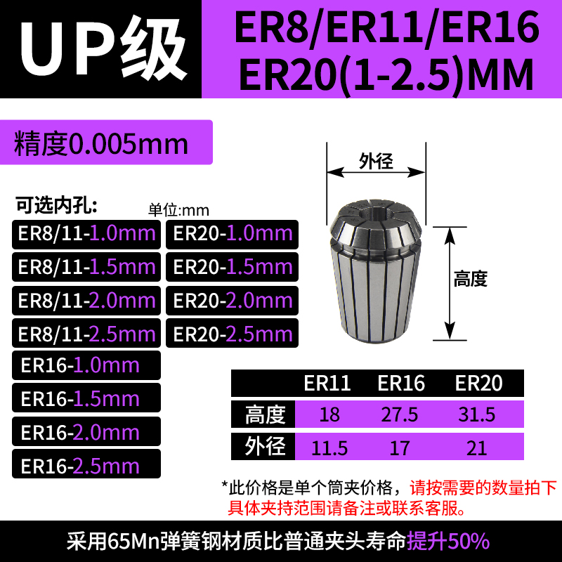 夹头ER20筒夹雕刻机弹性ER夹头夹具ER32螺母高精度筒T夹ER50内出