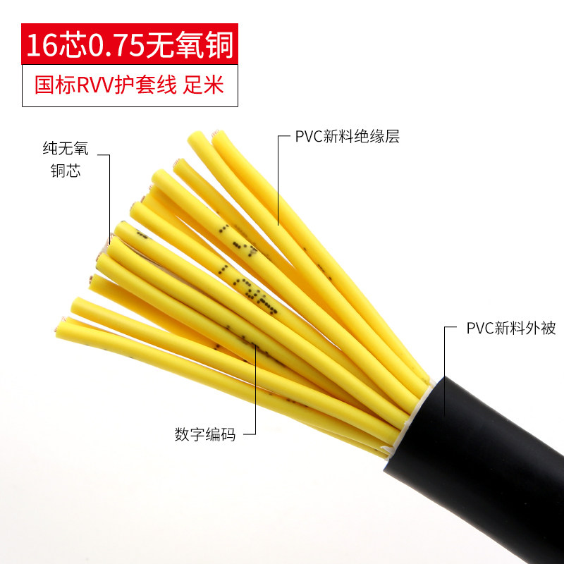 铜芯控制电线RVV12芯14芯16芯z24芯KVVR软护套电缆信号线国标100