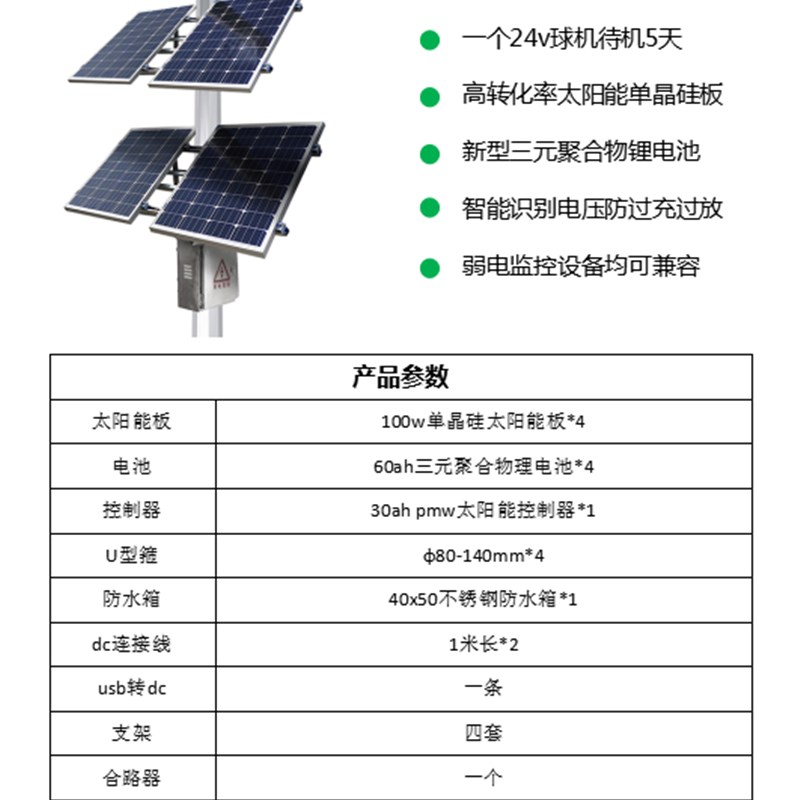 太阳能发电系统无电无网监控供电太阳能板24V球机12XV摄像头供电