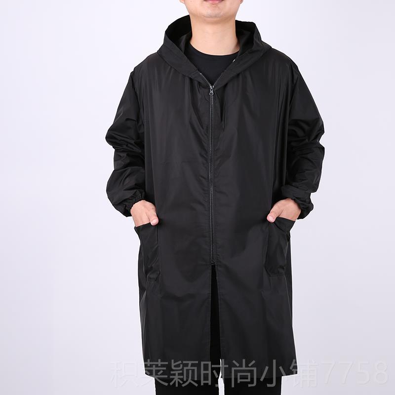 正品春秋时尚围裙工女黑色成人罩男士单层服拉链纽扣防作水衣长袖