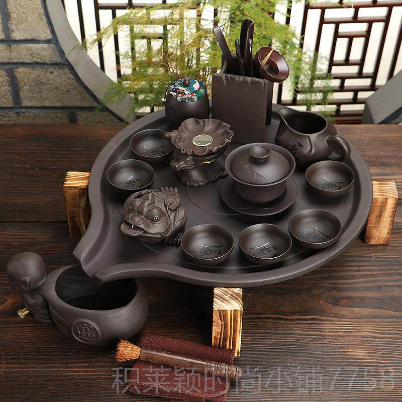 正品宜兴紫家用自石磨茶盘整套茶具网红陶瓷套装人懒泡茶动茶壶套