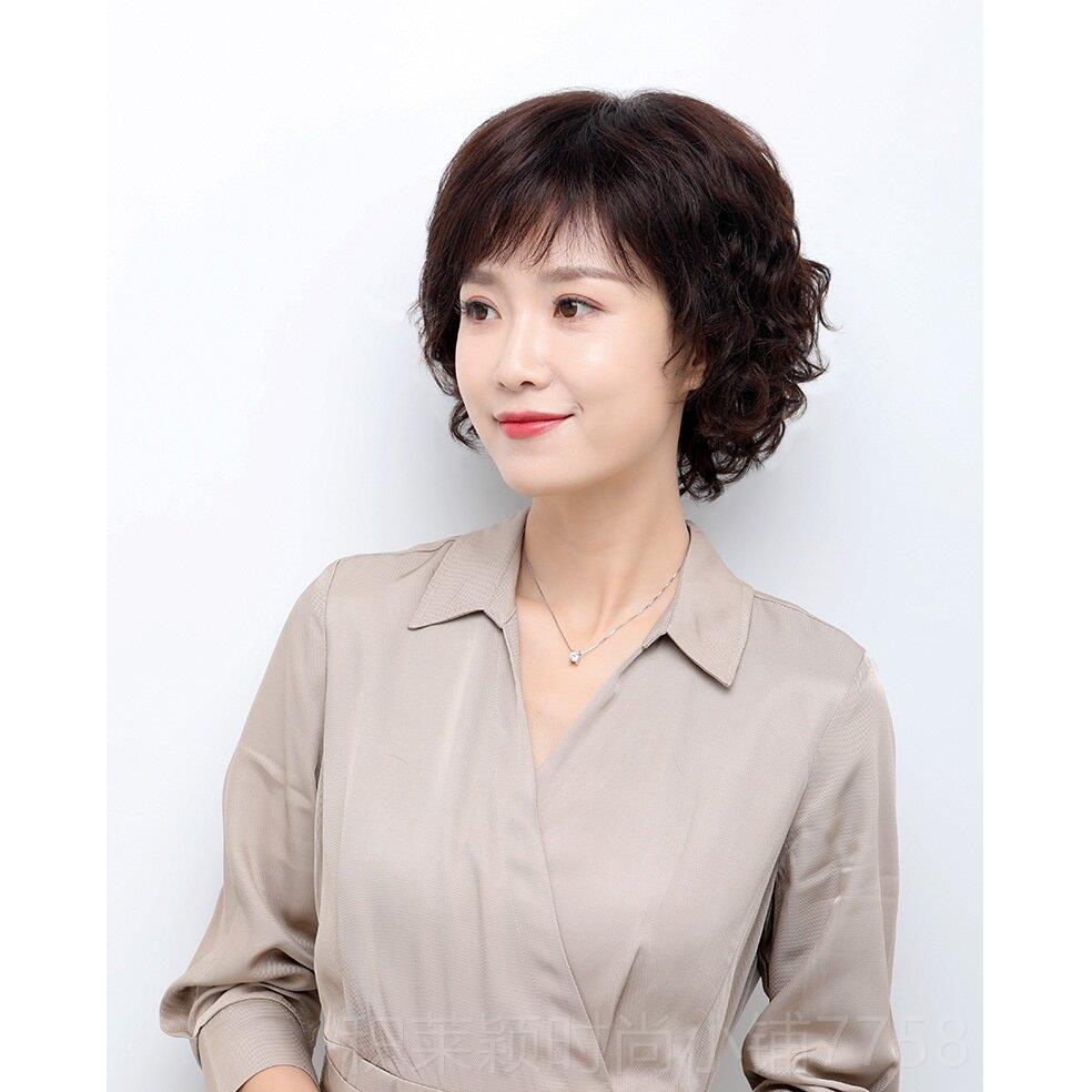 正品假发短发真女假发全人发短卷发光头假真发女士中老年妈妈假发