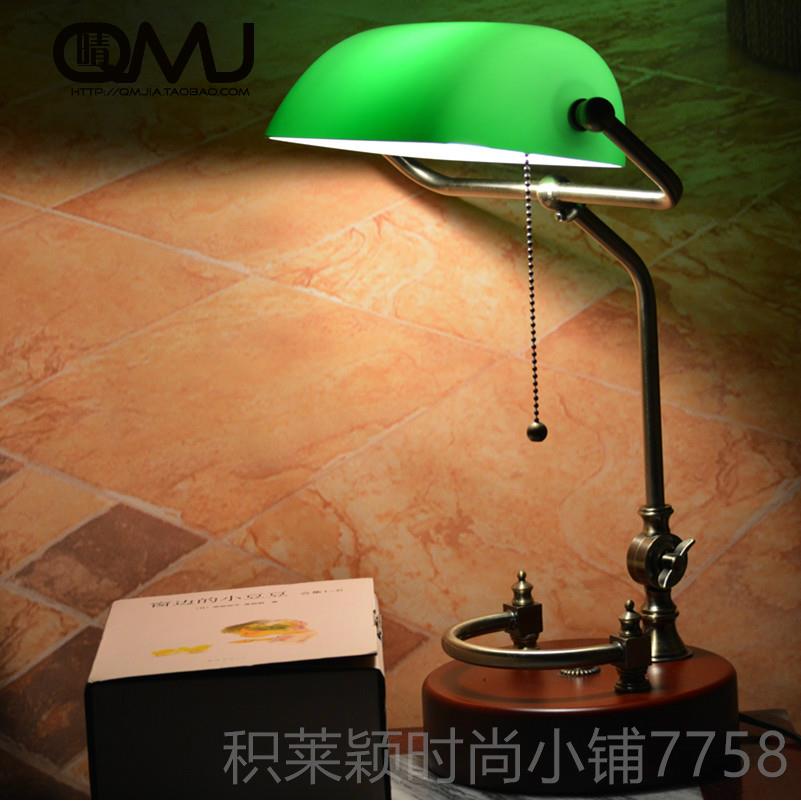 正品欧式复古民国绿色介蒋石银作行台灯写字工灯可调高低实木台包