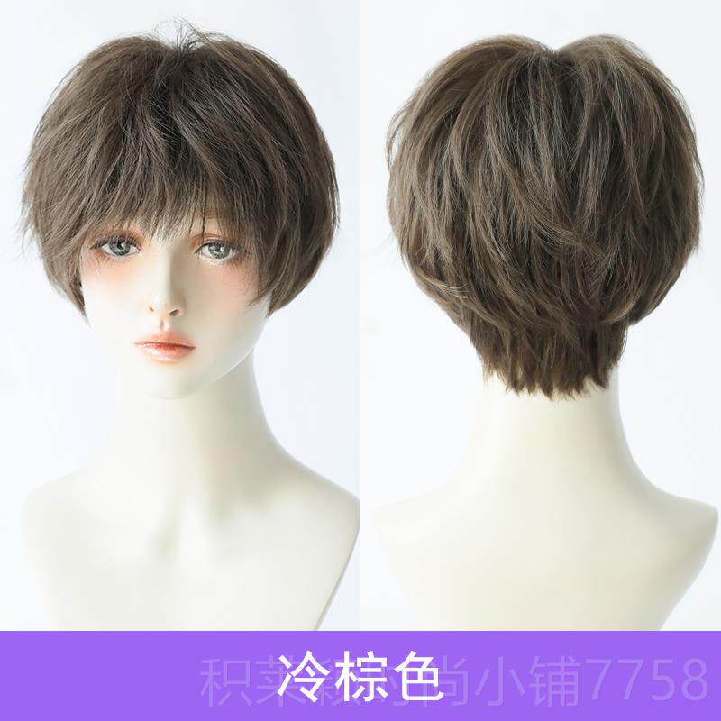 正品假女短发锡发纸烫明星同款中性全头套自然逼假真套发蓬松整顶