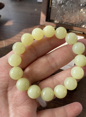 和田玉黄口黄玉手串12mm有棉裂矿点介意勿拍