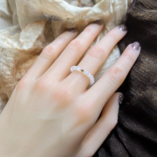 和田玉白玉冰猫3mm小米珠戒圈拍下备注圈口不送证