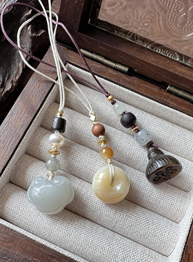 和田玉新中式手机链平安扣手机挂包挂