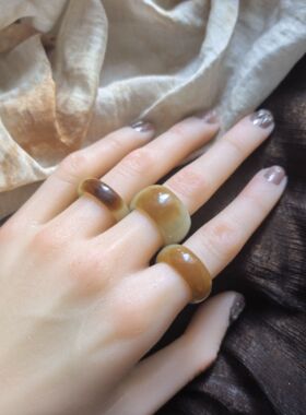 新疆和田玉精品且末糖白胖圆戒指戒圈天然玉石非完美包容矿点棉