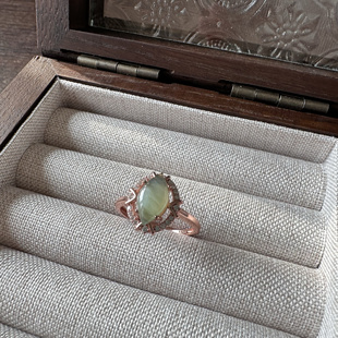和田玉碧玉金绿猫眼s925银镀金活口戒指一物一拍主石10×6左右