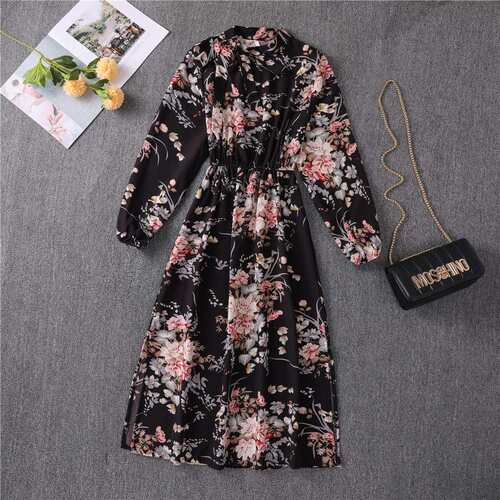 Fall Long Sleeve Dress French Split Mid Length Bow Skirt
