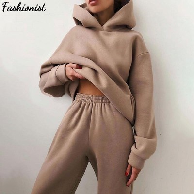Women Elegant Solid Sets For Women Warm Hoodie Sweatshirts A