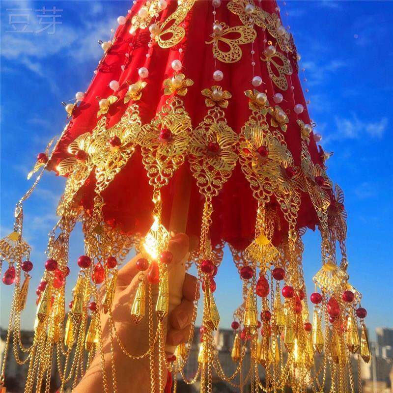 结婚用品新娘出门大红伞喜庆婚伞婚庆红色全自动亮片长柄伞晴雨伞