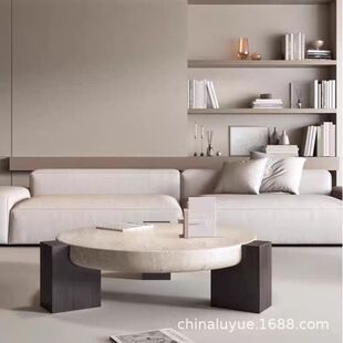 意式轻奢大理石茶几客厅家用小户型轻奢圆形设计师款石材茶几桌