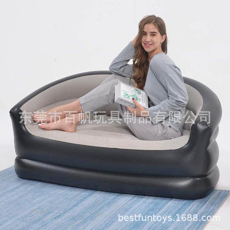 午休折叠植绒PVC双人充气沙发户外野营便携扶手躺椅