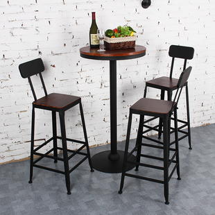 铁艺吧台椅酒吧高脚凳吧椅简约小圆方桌家用前台实木桌椅套装组合