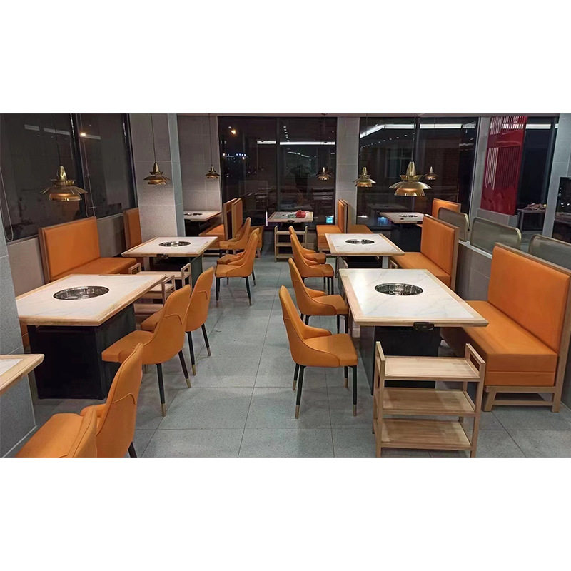简约火锅店桌子电磁炉 火锅自助餐4人位餐桌 亮光岩板餐桌椅组合