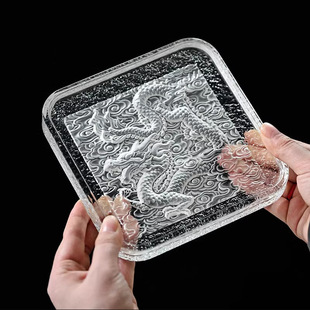 水晶玻璃祥龙壶承磨砂茶盘茶具配件高端方形干泡台茶壶托盘垫子