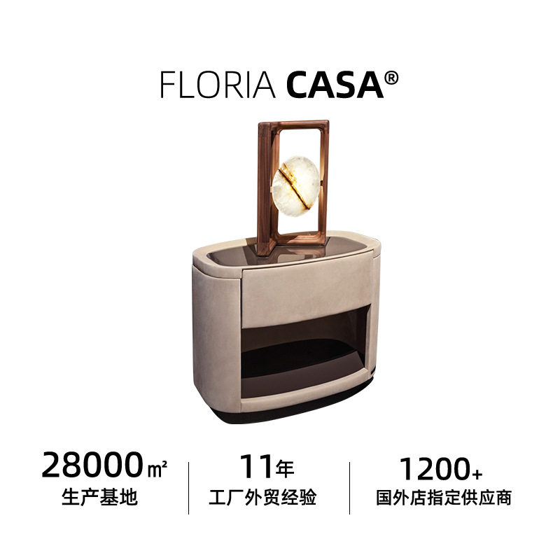 意式轻奢设计师皮质收纳床头柜