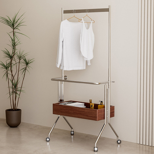 I1MLAN HOME不锈钢衣帽架简约家用卧室收纳架中古可移动落地挂衣