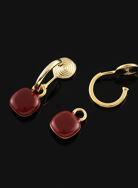EH702复古红色滴釉耳环耳坠一体式蚊香盘耳夹无耳洞方块耳饰耳圈