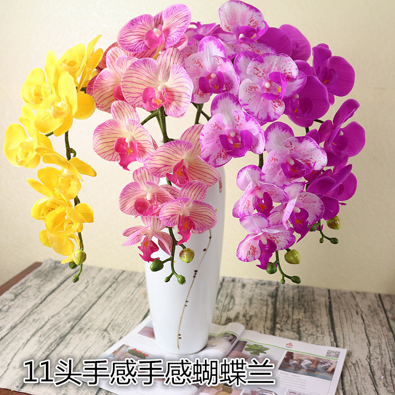 假花 塑料花蝴蝶兰 PU胶片手感 兰花 大支假花 11头蝴蝶兰