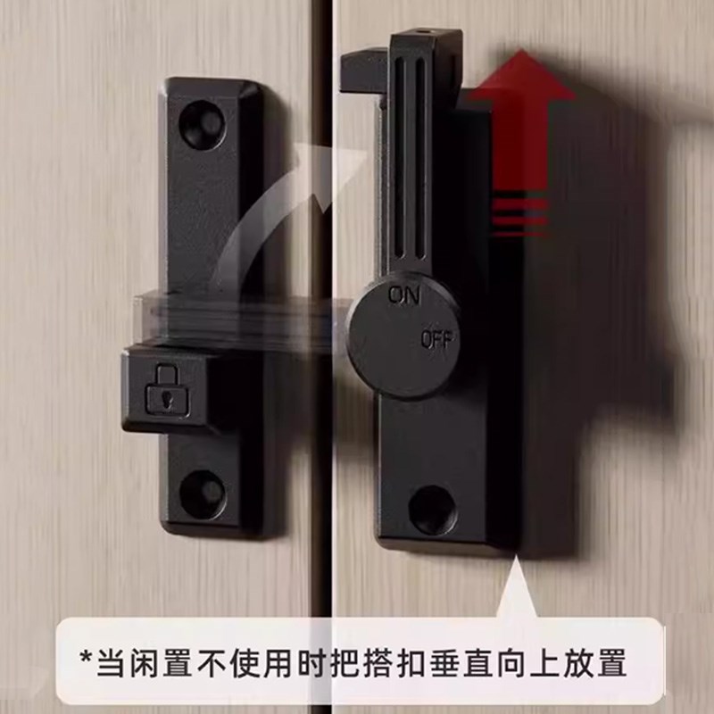 家用免打孔门扣安全防盗门插销90度谷仓门锁推拉扣移门锁卡扣门栓
