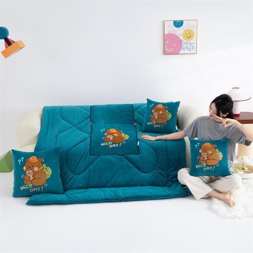 双面宝宝绒加厚抱枕被子二合一两用宿舍客厅车载露营折叠秋冬被