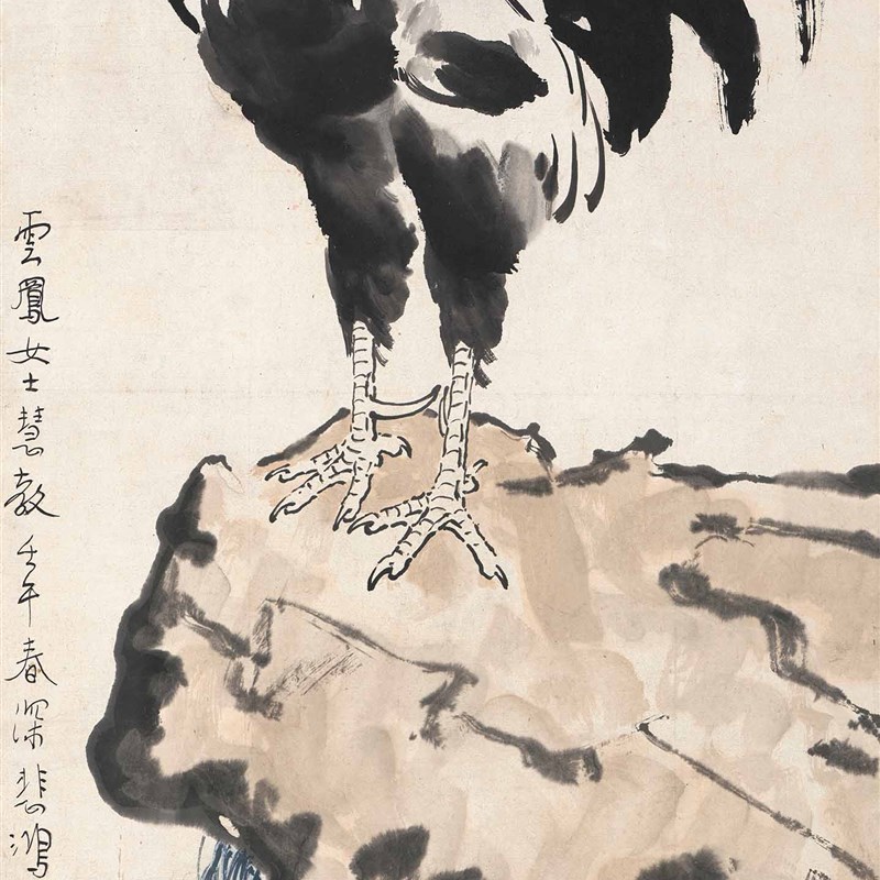 徐悲鸿雄鸡图水墨国画金鸡报晓高清微喷复制画客厅U玄关装饰画挂图片