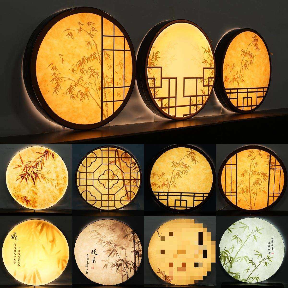 中式圆形竹子竹影软膜灯箱古风茶室民宿火锅店宋氏美学发光装饰画