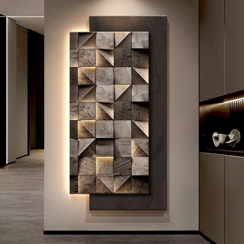 高级感立体几何砂岩画入户门玄关装饰画高端走廊尽头挂画墙壁灯画图片