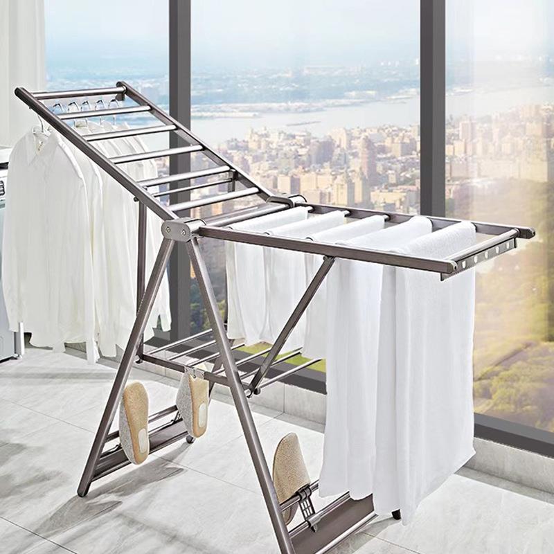 落地晾衣架太空铝折叠晾衣架多功能翼型晾晒架家用阳台晒衣架