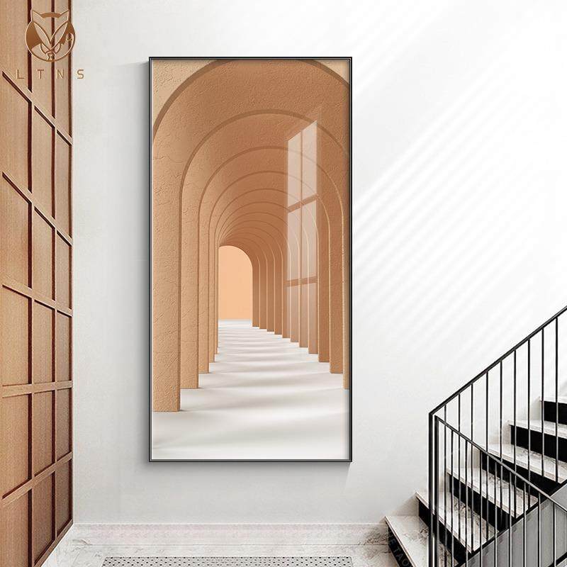 北欧风入户玄关装饰画现代简约几何建筑过道走廊壁画延展空间挂画