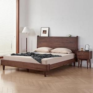 北美黑胡桃木床轻奢主卧双人全实木大婚床简约原木卧室靠背风琴床