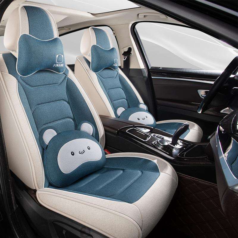 24年出口外贸新款全包亚麻汽车坐垫四季通用五座座垫透气车垫