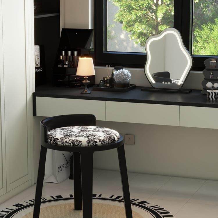 实木中古风印花化妆凳女生卧室不占空间梳妆台椅子复古圆形小凳子