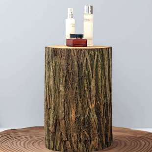 实木带皮木桩墩子陈列造景原木树桩座凳茶几摆件根雕花架立柱底J*