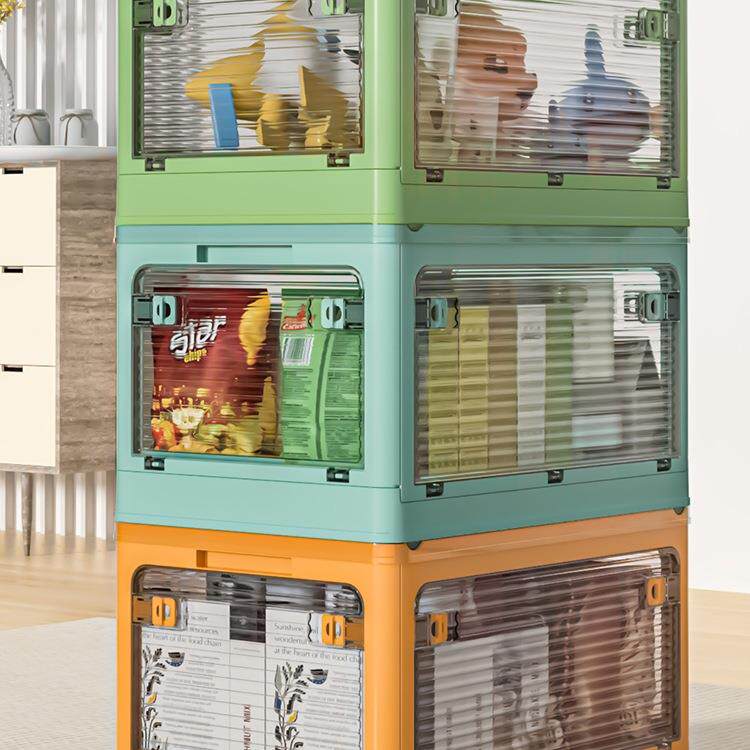 可折叠收纳箱衣服玩具书本储物箱子家用加厚透明五开门带轮收