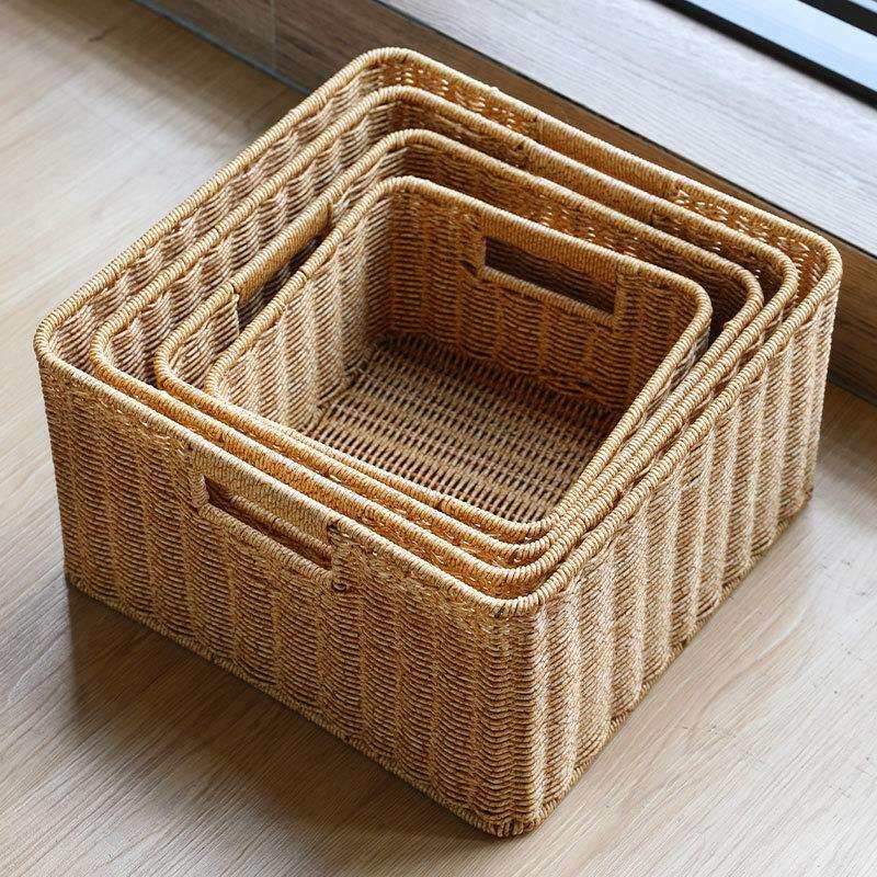 客厅橱柜置物篮电视柜格子收纳筐塑料藤编茶几杂物整理篮