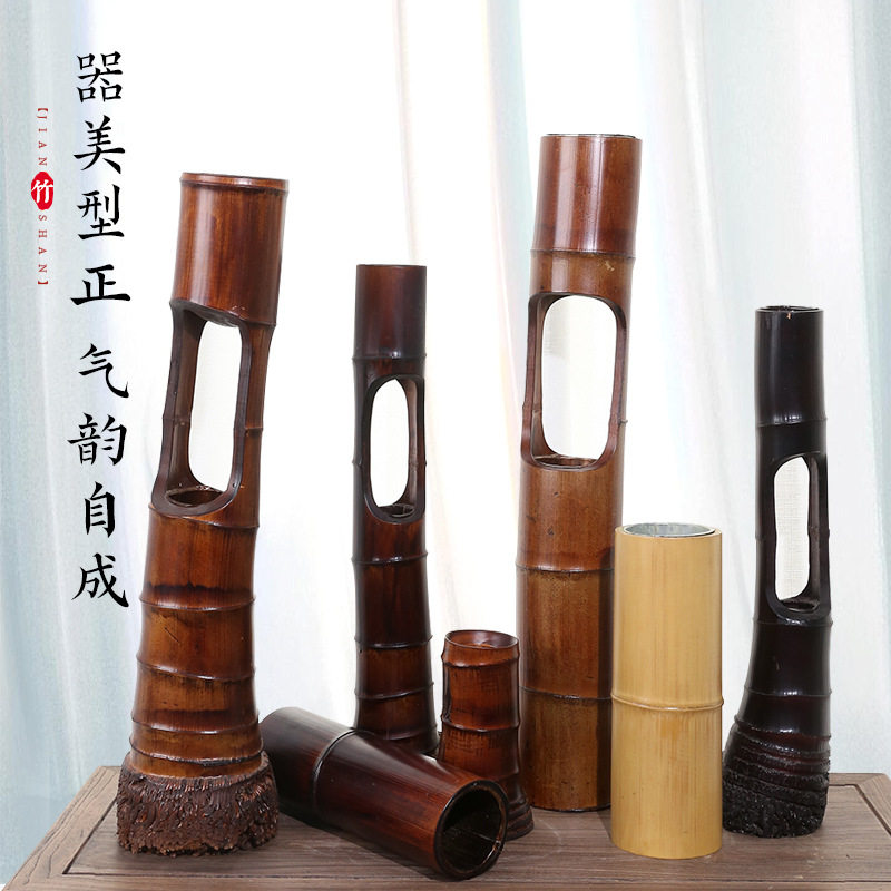 复古中式竹根竹筒花器