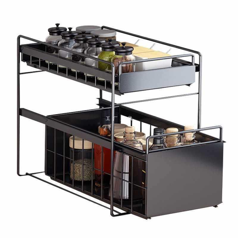 免打孔下水槽橱柜厨房拉篮双层抽屉式碗架抽拉调料架铁艺意赛