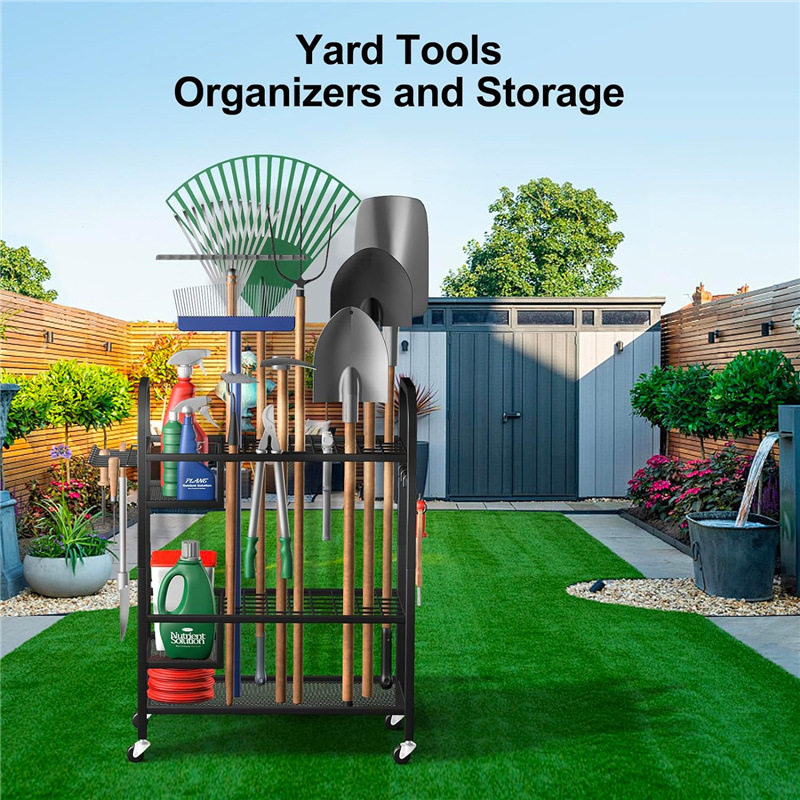 带轮子的花园工具收纳架电动工具收纳盒工具支架整理储物架置物架