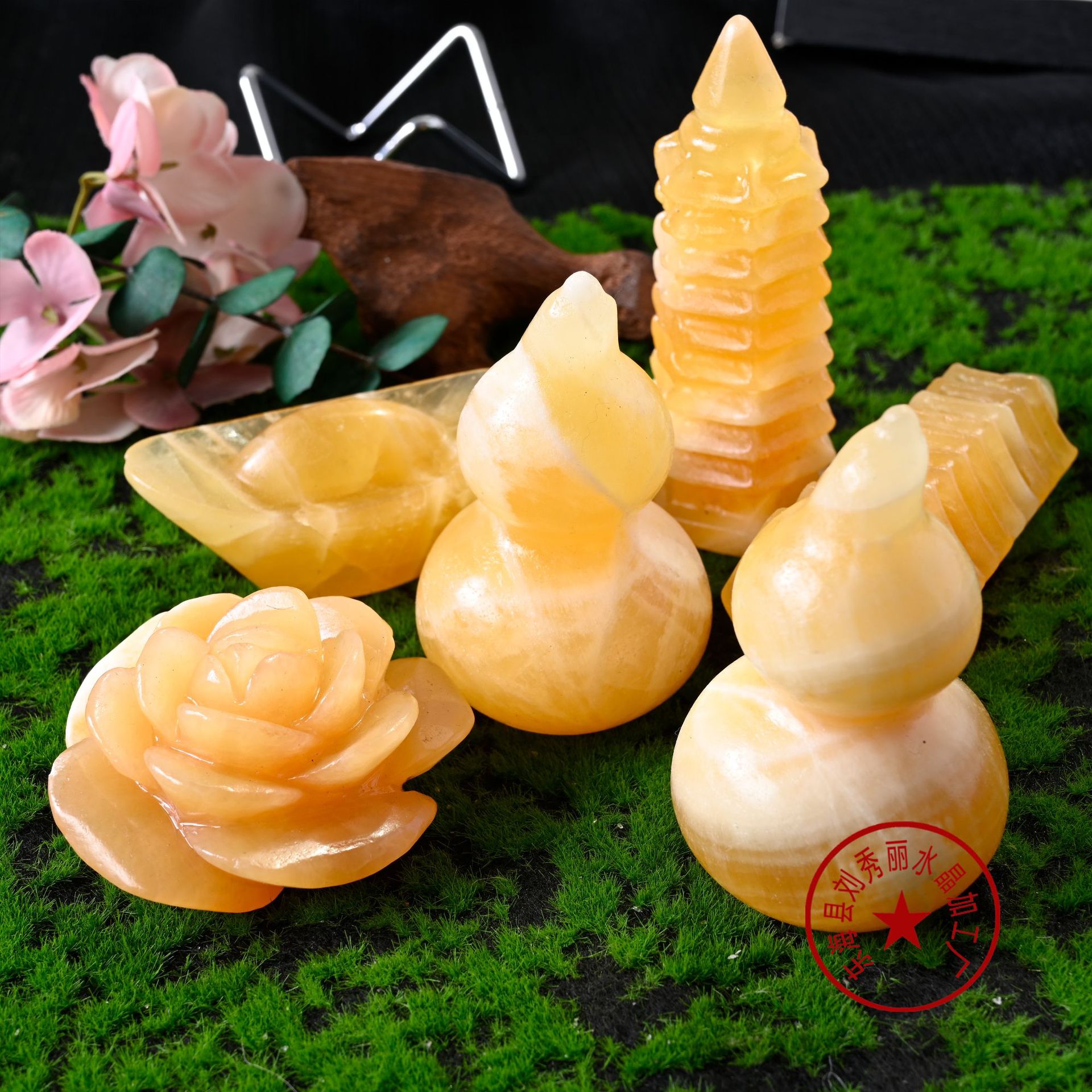天然黄水晶原石打磨文昌塔摆件