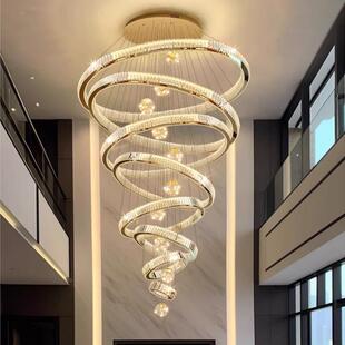 复式楼中空客厅吊灯水晶灯后现代轻奢客厅大灯别墅挑空大堂吊灯