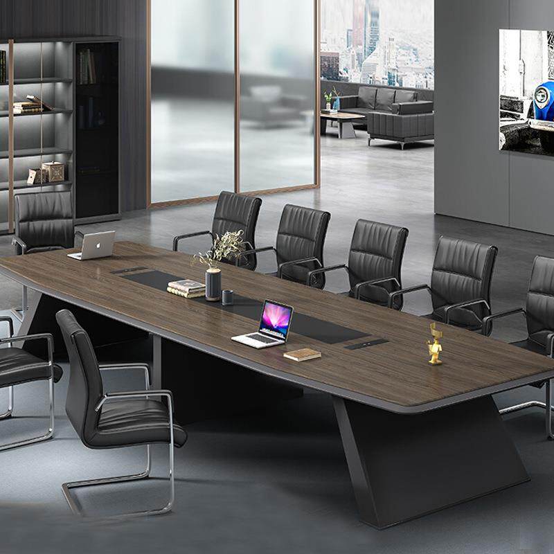 办公家具会议桌长桌简约现代接待长条洽谈桌带线盒板式办公桌组合