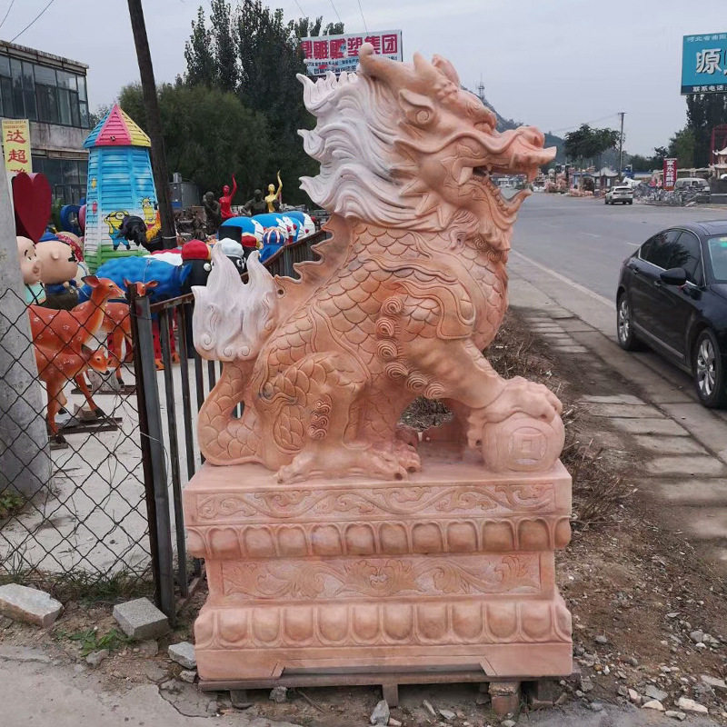 晚霞红麒麟石雕摆件厂家直销