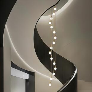 全铜楼梯长吊灯北欧灯具复式楼中空吊灯别墅旋转吊线灯loft餐厅灯