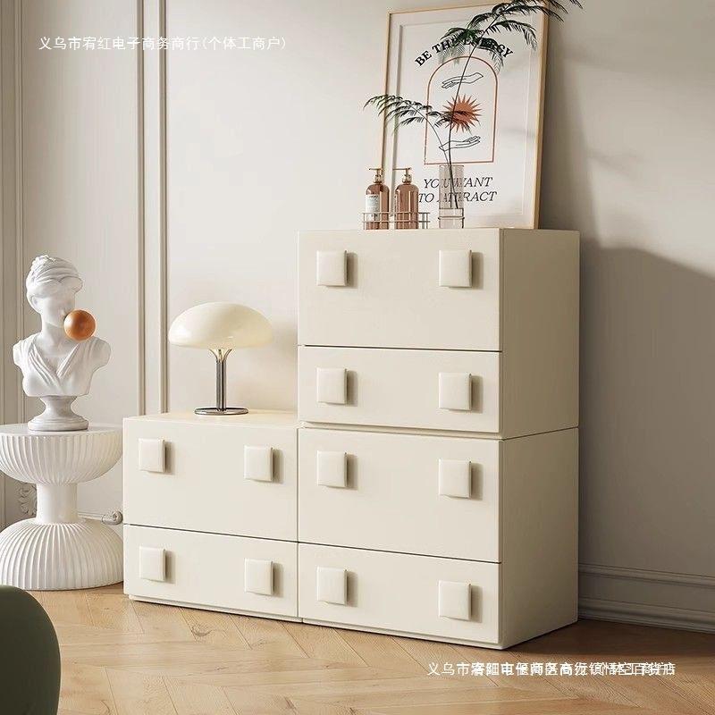 网红奶油风多巴胺白色电视柜卡门柜电视柜落地客厅储物一体组合